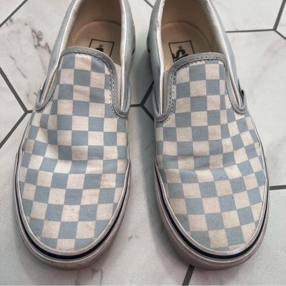 Vans Light Blue Classic Checkerboard Slip on Shoes Size 8.5 Women's - Picture 2 of 9